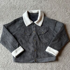 Gray Corduroy Jacket with White Sherpa Collar